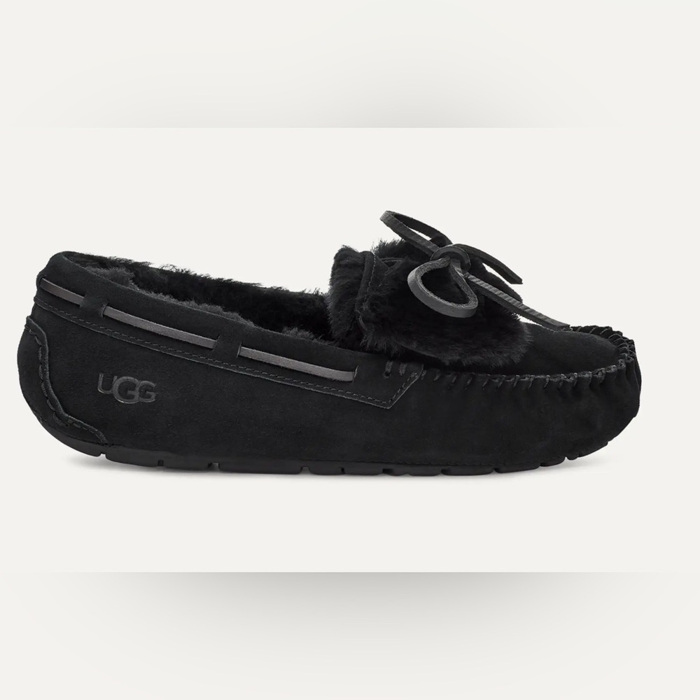 UGG Women's Dakota Black double bow Moccasin Slippers
